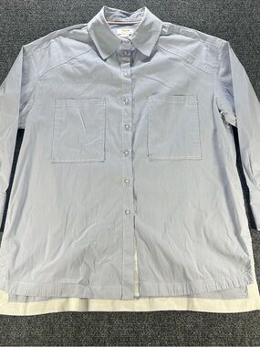 Maeve By Anthropologie Blue Striped Button Up Size 1X L/S Shirt Oversized Hi-low
